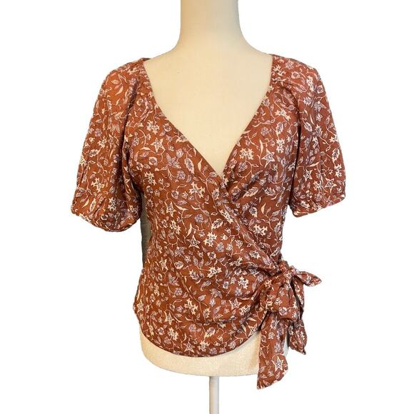 Madewell Puff Sleeve Wrap Crop Top In Batik Vine Small S Floral Boho Cottagecore - Picture 1 of 4